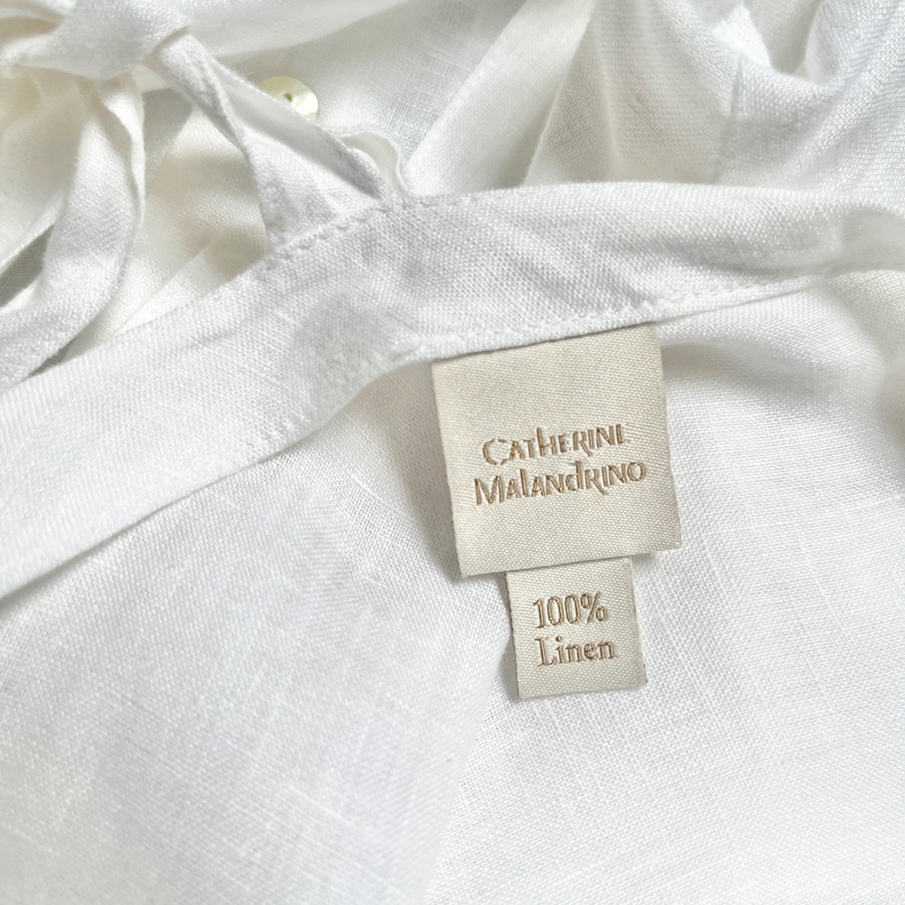 Catherine Malandrino Top Women's Medium 100% Linen White Button Back Relaxed - Picture 3 of 12